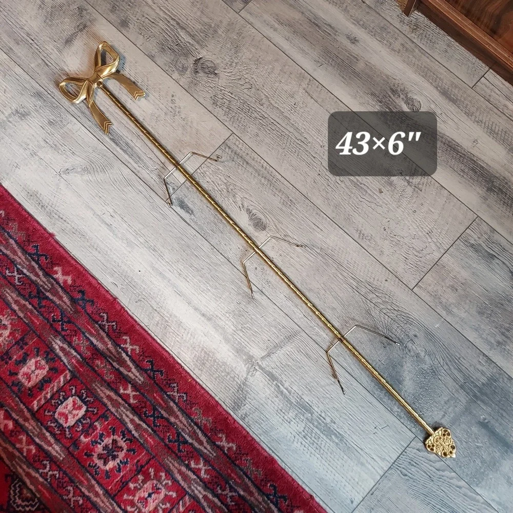 Vintage Brass Bow Wall Mounted Mug Jewelry Rack Gold Metal 43